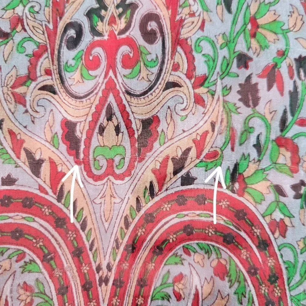 Silk Chiffon Red Green Paisley Patterned Scarf Head Wrap Belt